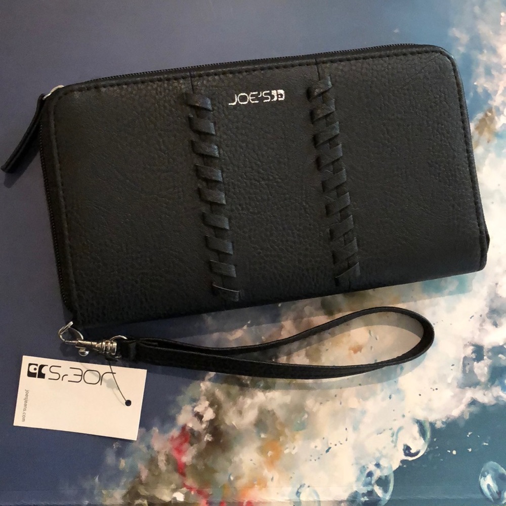 Joe’s Stitch Black Zip Around Wallet/New